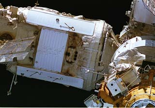 Views of the radiators on the side of the Spektr module 